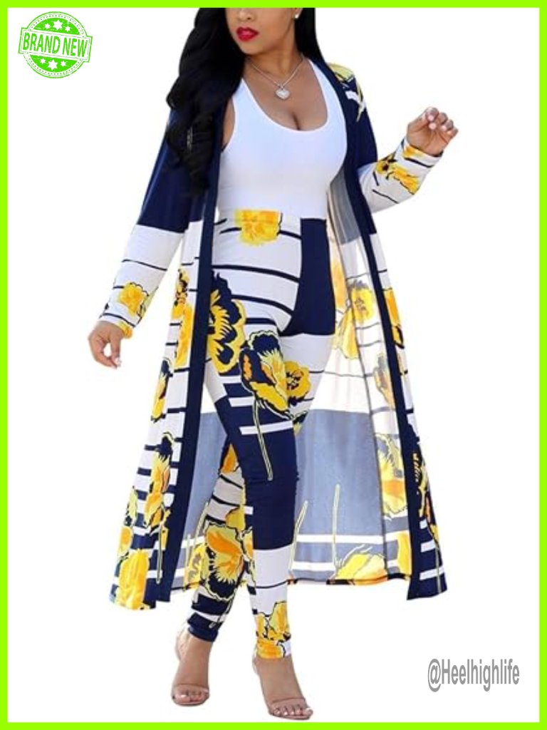 Floral Print 2 Piece Set Long Sleeve Cardigan & High Waist Leggings